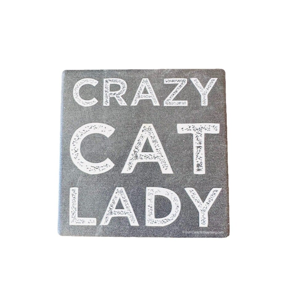 Crazy Cat Lady Tile Coaster 4.25" Square Black Cork Home Decor Art Print Kitty - Picture 4 of 5